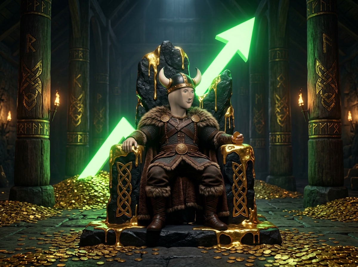 STONKI on the golden throne of green candles